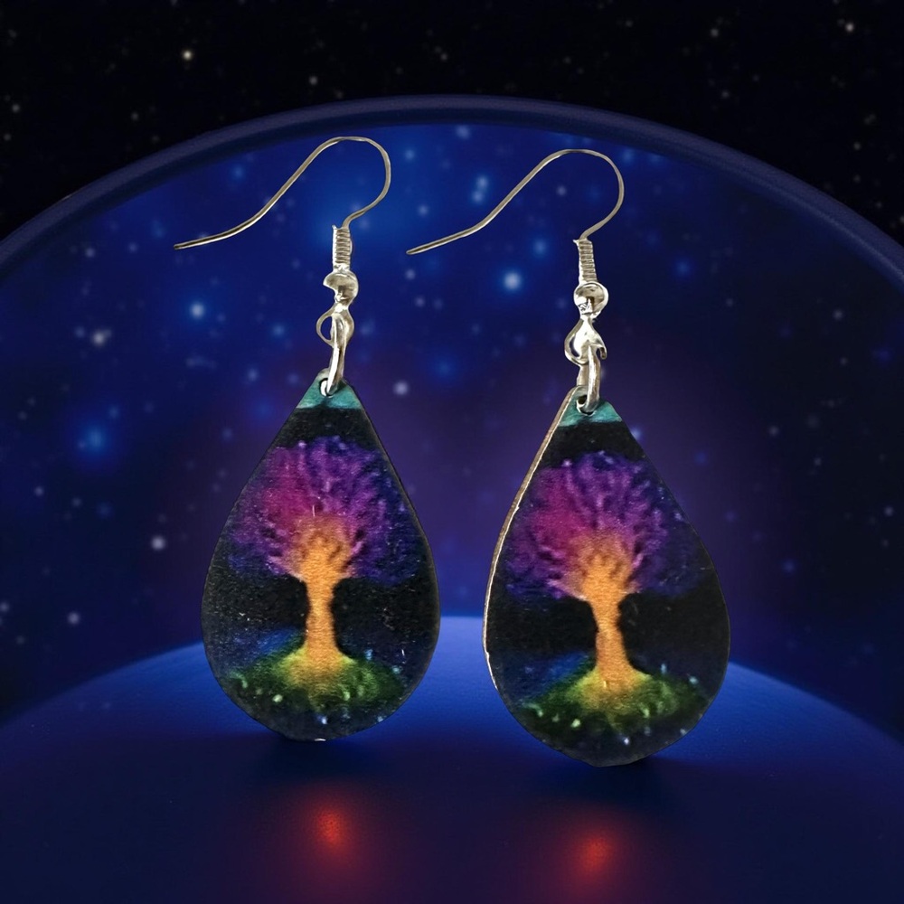 ⭐️ 5 for $25 Bohemian Wood Abstract Teardrop Hoop Fashion Earrings - Picture 2 of 7